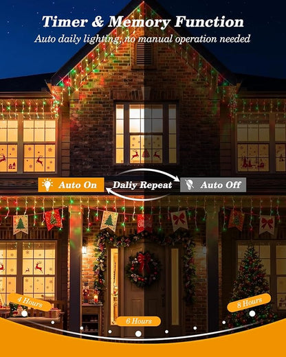 LitHome 26FT Color Changing Icicle Lights for Outdoor, 35 Colors Christmas Icicle Lights Outside with Remote Plug in, Red White and Blue Light Connectable for Xmas Holiday Roof Home Indoor Decor