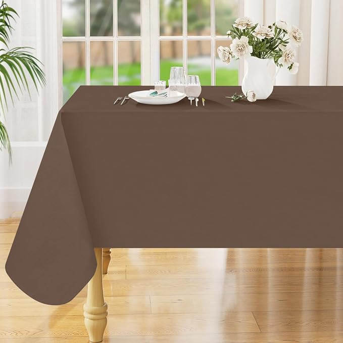 Smiry Square Table Cloth 54x54 Inch, Waterproof Wipeable Vinyl Tablecloths Protector, Oil Spill Proof Plastic Table Cover for Dining, Picnic, Camping, Outdoor, Brown