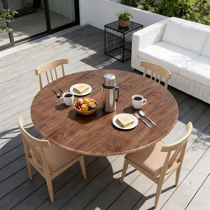 LUSHVIDA Round Waterproof Table Cover Elastic Vinyl Fitted Tablecloth Elastic Edged Plastic Table Cloth (Oak, Best for Up to 36"-44" Round)