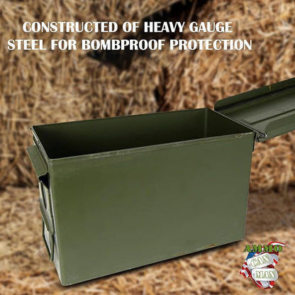 U.S. G.I. M2A1 50 Cal Ammo Can Organizer (OD Green) - Watertight Seal Metal Storage Box w/ Hinged Lid & Secure Latch – Ideal Ammo Can Surplus for Gear, First Aid, & Survival Supplies | First Aid | & Survival Supplies | Keeps Cans Locked In