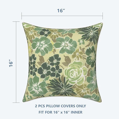 LVTXIII Outdoor Pillow Covers 16x16, Patio Waterproof Throw Pillow Cases Fade Resistant Accent Pillow Covers for Spring Summer Garden Decoration, Set of 2, Green Rose
