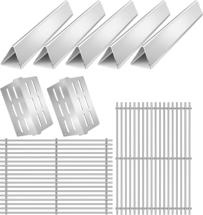 2Pack 9MM 7524 7528 Cooking Grates with 7622 Heat Deflectors 7620 Flavorizer Bars for Weber Genesis Grill Replacement Parts E-310 E-320 E-330 S-310 S320 S-330 EP-310 EP-320