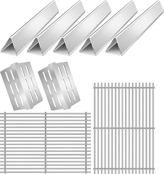 2Pack 9MM 7524 7528 Cooking Grates with 7622 Heat Deflectors 7620 Flavorizer Bars for Weber Genesis Grill Replacement Parts E-310 E-320 E-330 S-310 S320 S-330 EP-310 EP-320