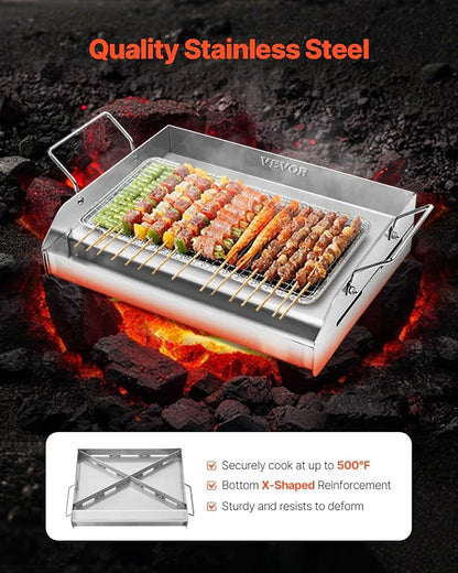 VEVOR Stainless Steel Griddle, 17x13 inch Universal Flat Top Rectangular Plate, Gas Grill Griddle for BBQ Grill, Teppanyaki, Portable Family Cookware with Handle, for Camping Tailgating Party