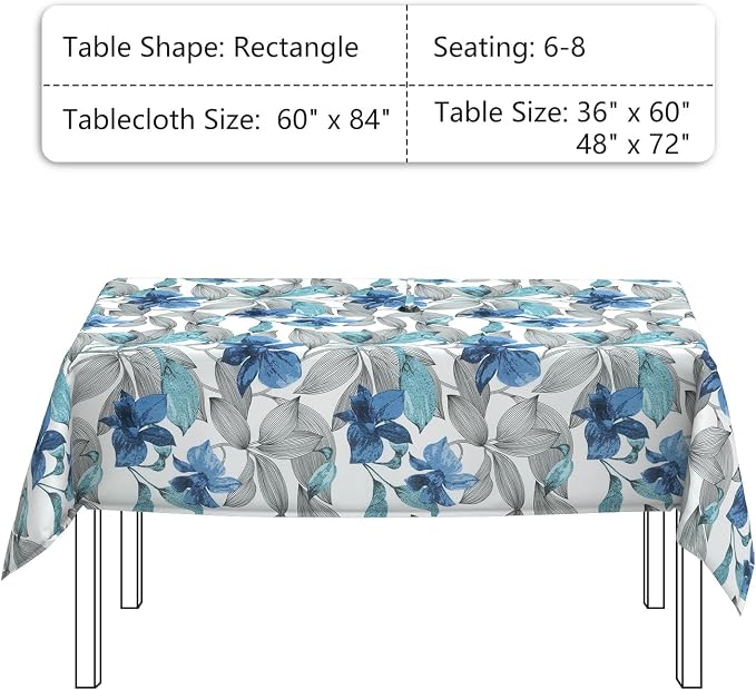 LVTXIII Outdoor Tablecloth with Umbrella Hole and Zipper, 60 x 84 Inch Water-Repellent Patio Table Cloth, Rectangle Table Covers for Backyard Garden, Clemens Noir Blue