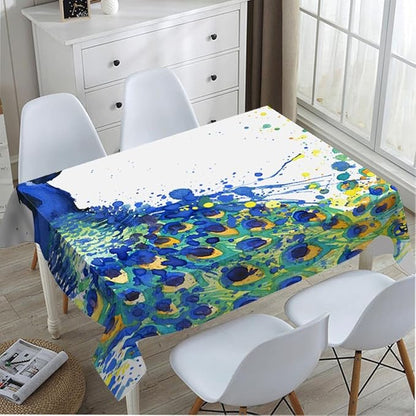 TKS MITLAN Blue Peacock Tablecloth Decor Animal Feathers Watercolor Exotic Table Cloth Dining Room Kitchen Table Cover 60" X 84" Oblong/Rectangle