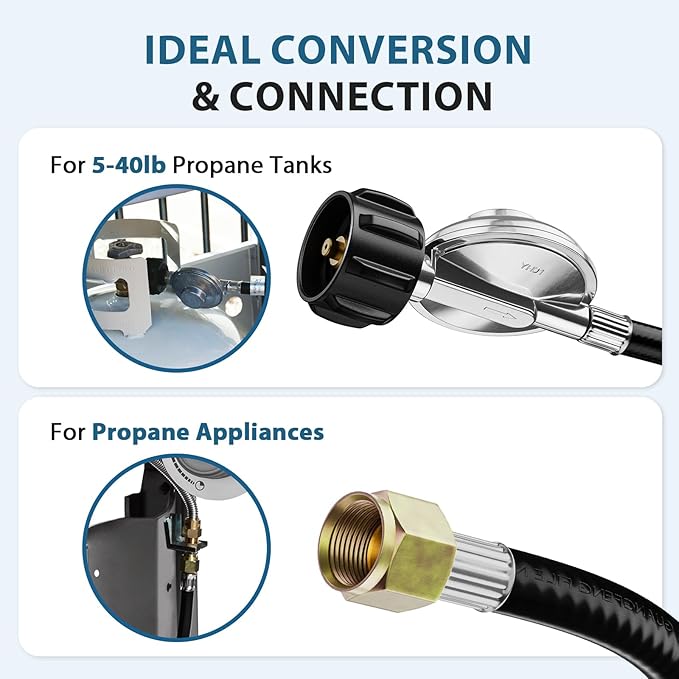 5FT Propane Hose with Regulator for Portable Propane Grill, Blackstone 28''/36'' Griddle, Weber Grill, Fire Pit, Patio Heater and More