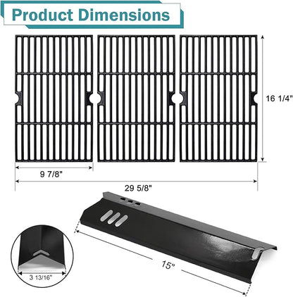Grill Replacement Parts for Dyna Glo DGF510SBP DGF510SSP, Adjustable 24''-30'' Grease Tray Drip Pan, Grates, Heat Shield for Backyard Grill BY13-101-001-13 GBC1460W, BHG Grill Parts BH13-101-099-01.