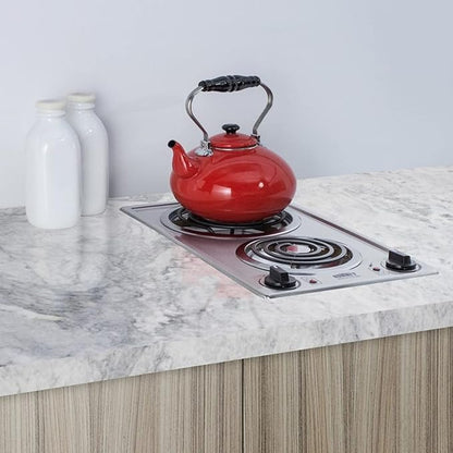 Summit 12" 2 Burner Electric Cooktop 230V Radiant Cooktop, Coil Elements, Made in the USA, Stainless Steel- CCE227SS
