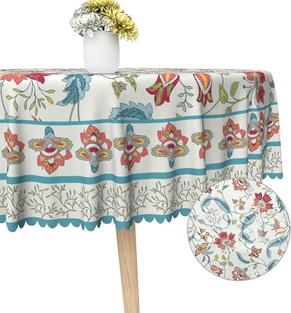 Flower Round Tablecloth Waterproof Spring Summer Circle Table Cloth for Kitchen Dinning Table Decor Vintage Boho Washable Seasonal Table Cover for Indoor Outdoor Restaurant Home 70x70 Inch