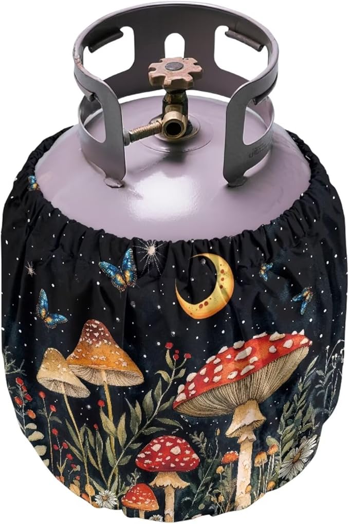 Magic Mushroom Propane Tank Cover 20lb Gas Tank Cylinder Cover for Outdoor Camping Yard Party Waterproof RV Gas Cylinder Storage Pocket Gift for Friends