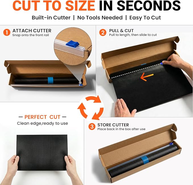 Grill Mats Roll with Cutter, Grill Mat for Outdoor Grill 15.75 x 100 Inch | Reusable Grilling Mats for Gas Grills, Nonstick Cut-to-Fit for Outdoor Cooking, Grill Liners, and Easy to Clean, Black