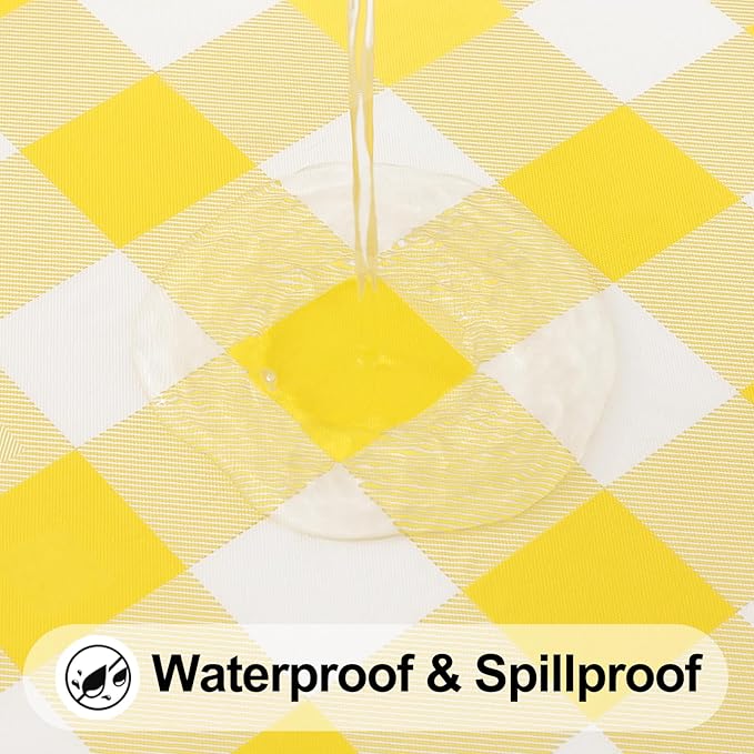 Smiry Rectangle Picnic Table Cloth, Elastic Waterproof Fitted Vinyl Tablecloths, Flannel Backed Buffalo Plaid Table Covers for Dining, Camping, Outdoor (White and Yellow, 36" x 60")