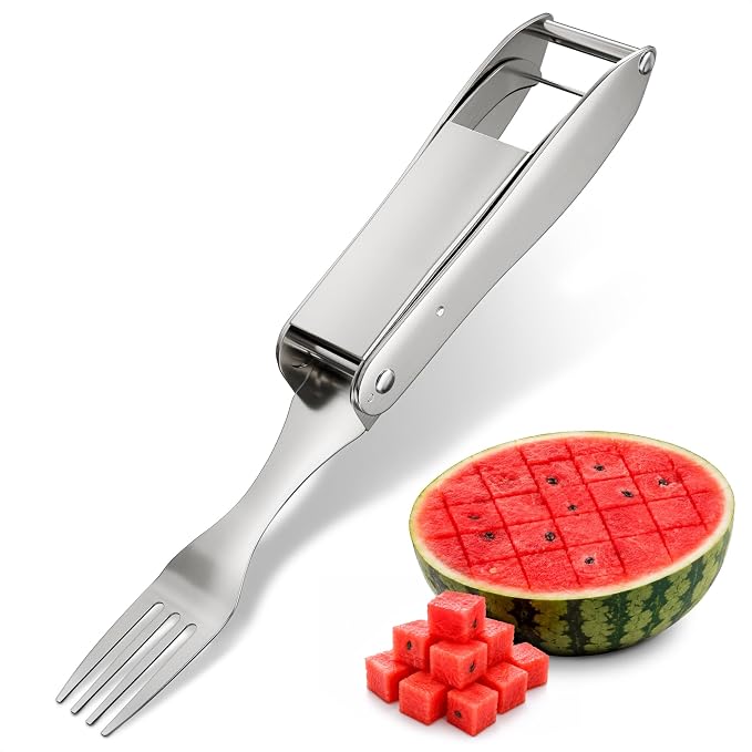 2-in-1 Watermelon Cutter Slicer Tool, Watermelon Fork, 304 Steel | Fruit Cutter Tool that Cube Mango, Cantaloupe & Dragon Fruit for Parties, Picnics & Summer Salads by Dual-Sided Blades
