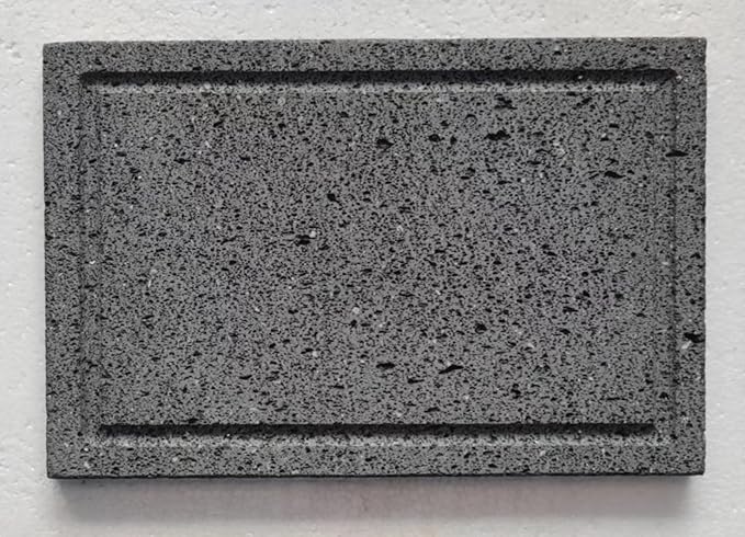 Lava stone cooking shingles, flat, open grooves, 8 "x 12", lava cooking stone pizza, meat, seafood and vegetables. Outdoor steak barbecue. Camping grill net, grill pan, Korean grill