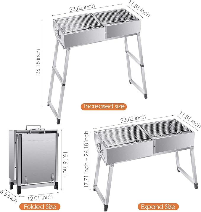 Portable Charcoal Grill, Foldable Suitcase BBQ Grill for Camping & Outdoor Barbecue, Height Adjustable Camping Grill with Accessories, Large Capacity Barbecue Fire Pit for Patio and Family Gathering,