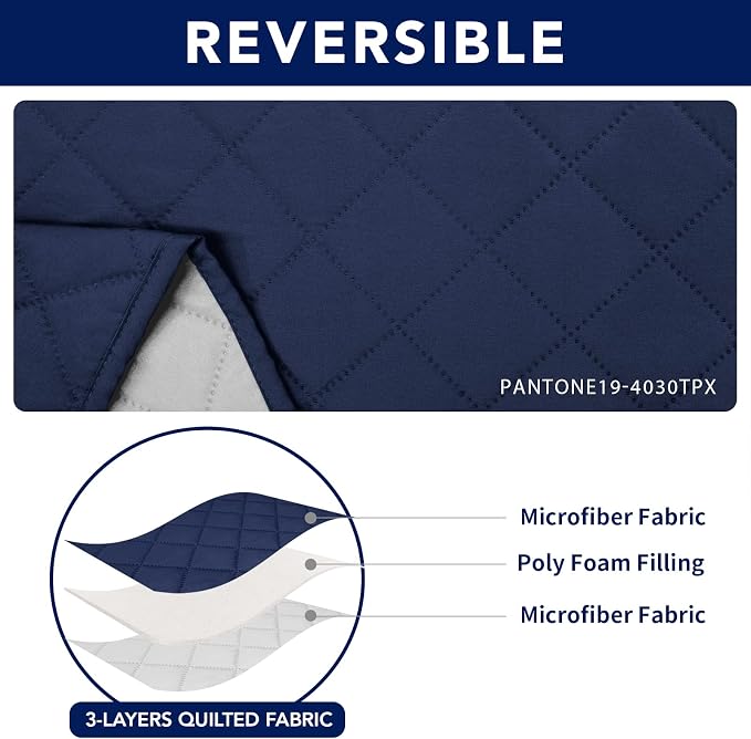 PureFit Water Resistant Reversible Loveseat Recliner Cover - Non Slip Furniture Protector for 2 Seat Recliner, Navy/Ivory | Double with Console, Non Slip Split Sofa Cover, Washable Reclining Cover, Navy/Ivory