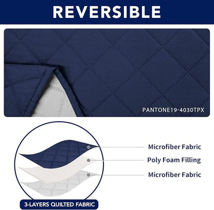 PureFit Water Resistant Reversible Loveseat Recliner Cover - Non Slip Furniture Protector for 2 Seat Recliner, Navy/Ivory | Double with Console, Non Slip Split Sofa Cover, Washable Reclining Cover, Navy/Ivory