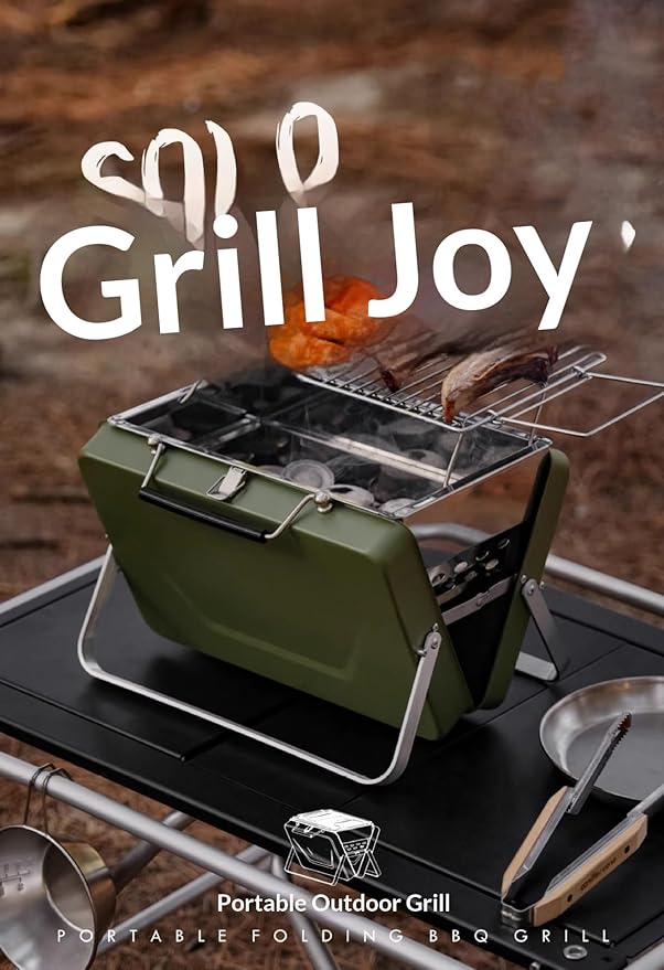 Portable Charcoal BBQ Grill, Foldable Suitcase Style, Adjustable Grill Rack, for Camping, Picnic, and Outdoor Use