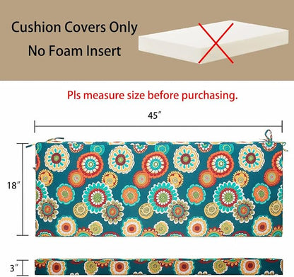 Magpie Fabrics Patio Bench Cushion Cover 45x18x3 Inch, NO Insert! Water Resistant Outdoor Loveseat Replacement Cover with Zipper (Floral Green)