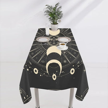 Vintage Moon Sun Tablecloth Moon Phase Star Galaxy Zodiac Signs Moonlight Table Cloth Water Resistant Wipeable Table Cover for Farmhouse Picnic Party Holiday Kitchen Dinner Table 55"x55"