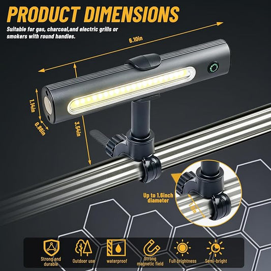 Barbecue Grill Light for Outdoor, Rechargeable 360° Rotatable Waterproof LED Light with Ultra-Bright COB LED, Magnetic Base, Grill Accessories, Smoker BBQ Grilling Gift for Men Dad Him