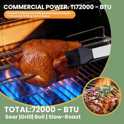 Outdoor Gas Grill Island with Refrigerator, 4 Burner 72,000 BTU BBQ Grill with Side Burner, Infrared Rotisserie, Granite Countertop, Stainless Steel Outdoor Kitchen (Silver+98in)