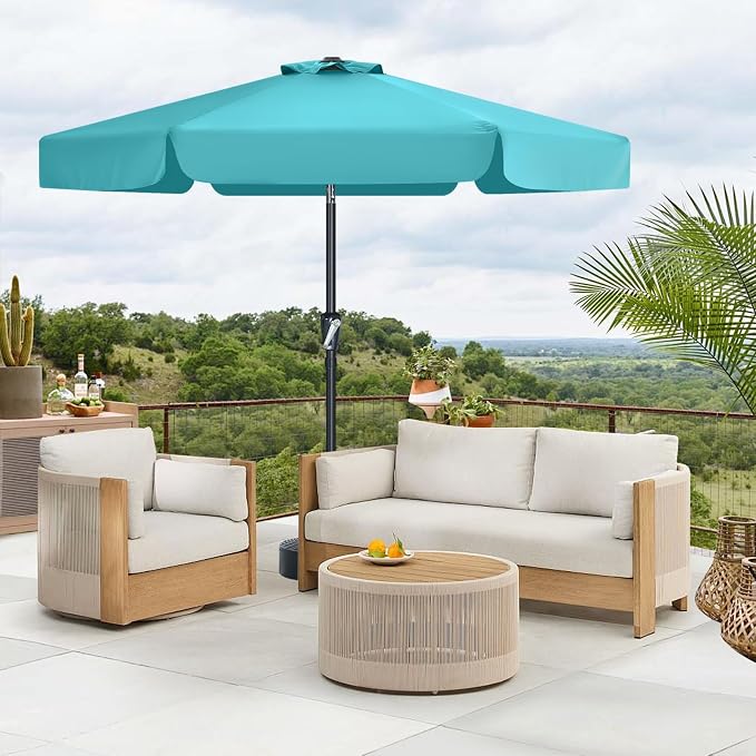 MASTERCANOPY 7.5ft Patio Umbrella with Valance, Crank & Tilt, Turquoise | 6 ribs, UV/fade-resist, waterproof, vent, for garden/deck/yard/pool