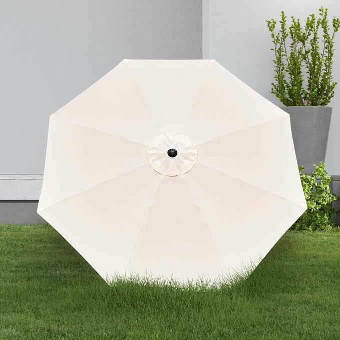 YSSOA 9' Patio Umbrella Outdoor Table Market Yard Umbrella with 8 Sturdy Ribs, Beige