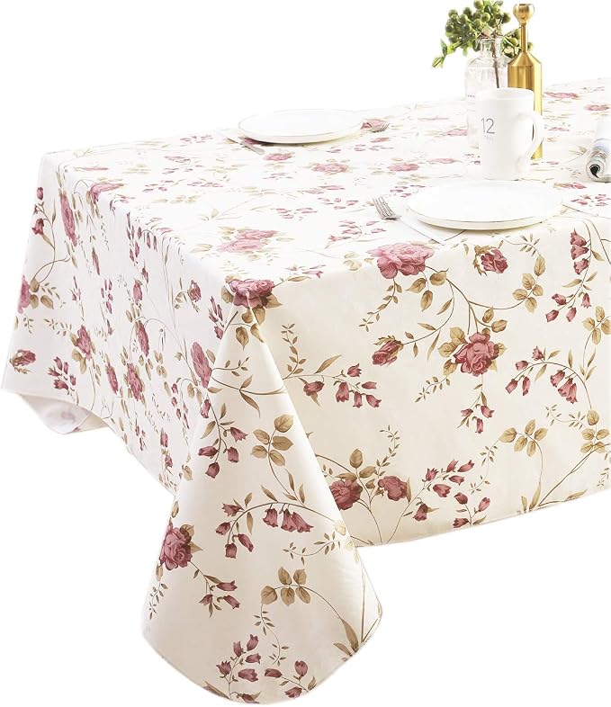 Walrus Heavy Duty Vinyl Tablecloth with Flannel Backing Waterproof Oil-Proof Plastic Table Cloth Stain-Resistant Wipeable Rectangle or Square Table Cover for Indoor and Outdoor (Flowers, 60X102 Inch)