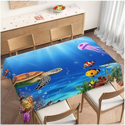 Sea Turtle Kitchen Tablecloth Ocean Underwater Jellyfish Shark Coral Reef Indoor Outdoor Table Cover Anti-Oil Table Cloths for Wedding Banquet Dinner Tablecloths, 52x70 Inch(4-6 Seats)