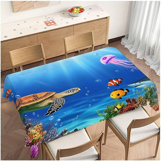 Sea Turtle Kitchen Tablecloth Ocean Underwater Jellyfish Shark Coral Reef Indoor Outdoor Table Cover Anti-Oil Table Cloths for Wedding Banquet Dinner Tablecloths, 52x70 Inch(4-6 Seats)