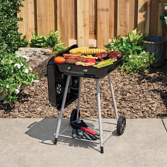 17.5 Inch Portable Charcoal BBQ Grill with Wheels - Durable Outdoor Barbecue for Patios, Beaches & Camping - Easy Assembly Black Grill for Perfect Grilling