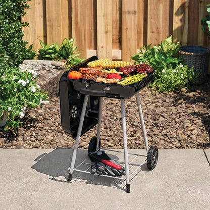 17.5 Inch Portable Charcoal BBQ Grill with Wheels - Durable Outdoor Barbecue for Patios, Beaches & Camping - Easy Assembly Black Grill for Perfect Grilling