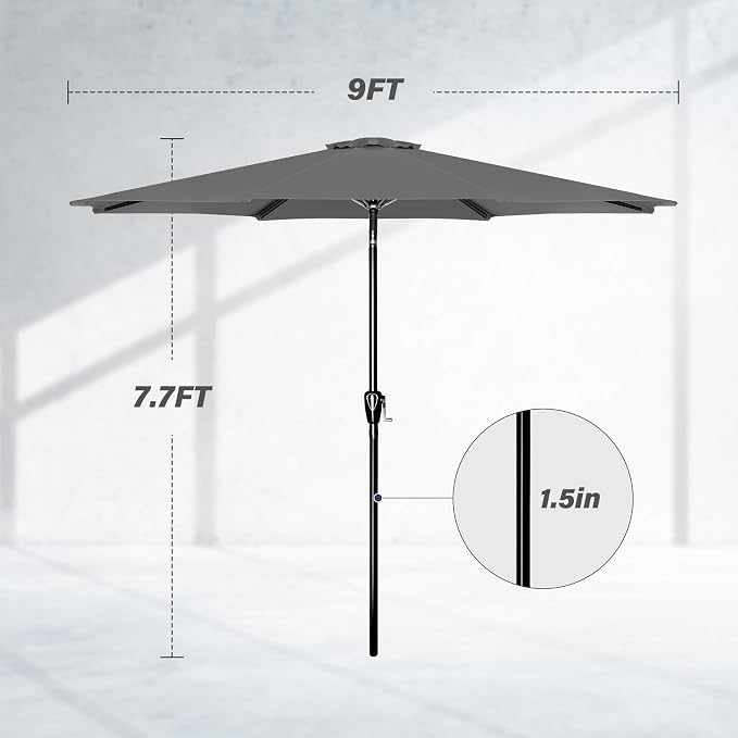 Simple Deluxe 9' Patio Umbrella Outdoor Table Market Yard Umbrella with Push Button Tilt/Crank
