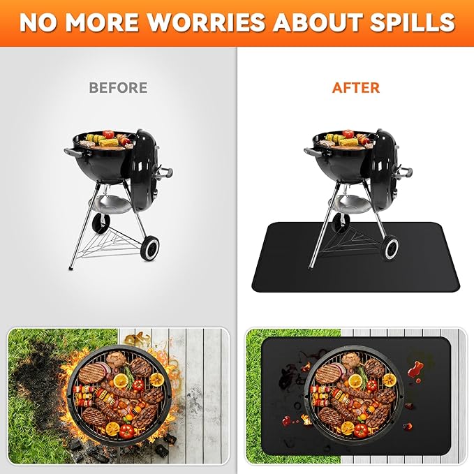 Under Grill Mats for Outdoor Grill - 72 x 39 Inch BBQ Mats for Outdoor Grill Deck Protector, Double-Sided Fireproof Oil-Proof Waterproof, Easy to Clean, Perfect for Outdoor Grilling