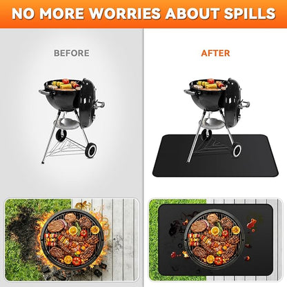 Under Grill Mats for Outdoor Grill - 48 x 30 Inch BBQ Mats for Outdoor Grill Deck Protector, Double-Sided Fireproof Oil-Proof Waterproof, Easy to Clean, Perfect for Outdoor Grilling
