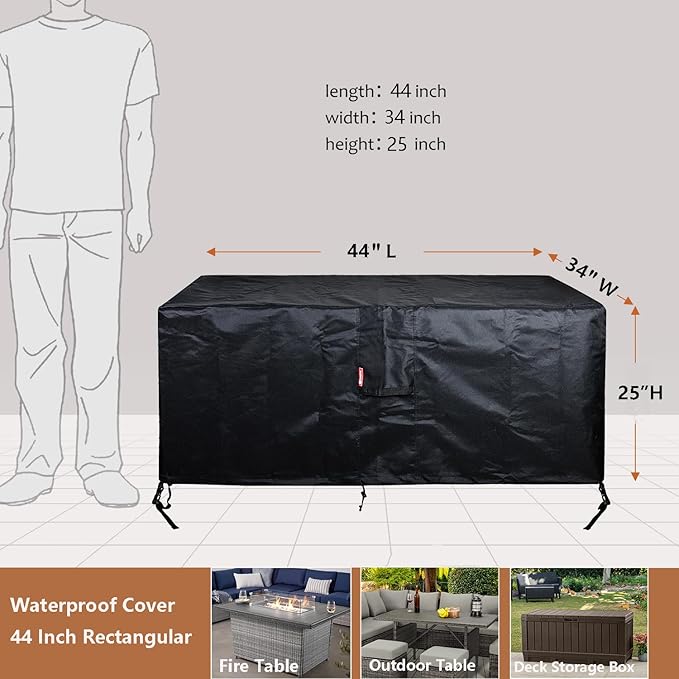 SheeChung Fire Pit Cover Rectangular 44"L x 34"W x 25"H,Waterproof Heavy Duty 600D Outdoor Table Firepit Cover,Gas Fire Pit Table Covers Outside with Buckle,Drawstring and Air Vent,Fading Resistant