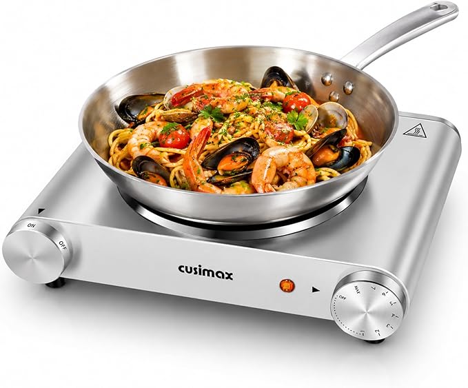 Electric Stove, CUSIMAX Portable Hot Plate for Countertop, Single Cast Iron Burner, 1500 Watts 7-Stage Temperature Control, Suitable for Any Cookware, Easy to Clean