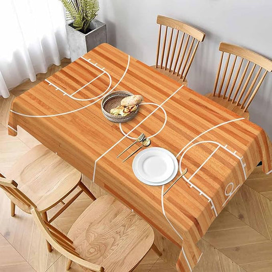 Basketball Court Decorative Rectangle Tablecloth Parquet Indoor Court Polyester Table Cloths Kitchen for Dining BBQ Picnic Coffee Table Cover 52 x 70 Inch 4-6 Seats
