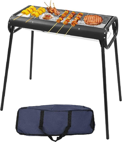 Portable Charcoal Grill Free Standing Kabob Barbecue Grill with Carry Bag Stainless Steel Outdoor BBQ Grill for Camping Garden Backyard Party Picnics, 28.74 * 14.57 * 32.28"