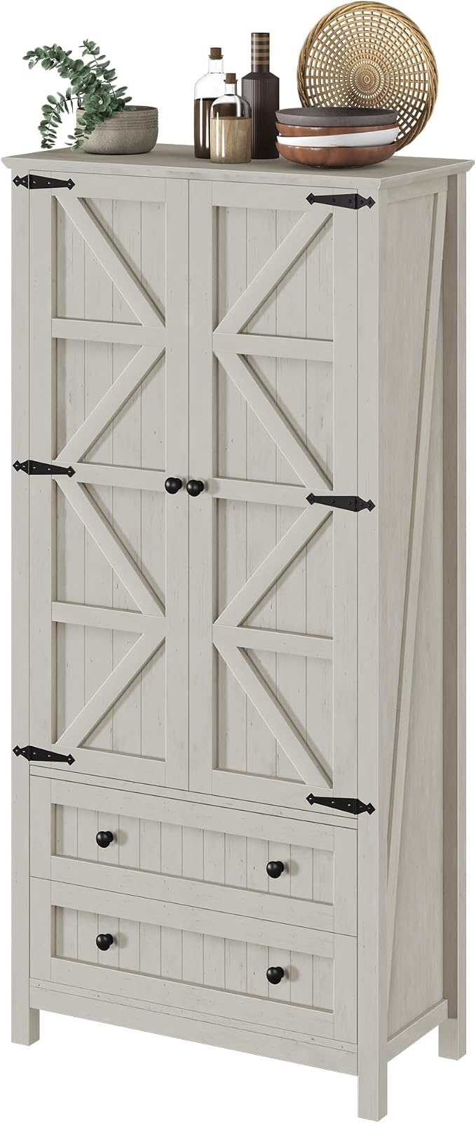 YITAHOME 64.5" Farmhouse Pantry Cabinet with 2 Drawers & Shelves, White | Tall Storage Cupboard for Living Room, Kitchen, and Hallway