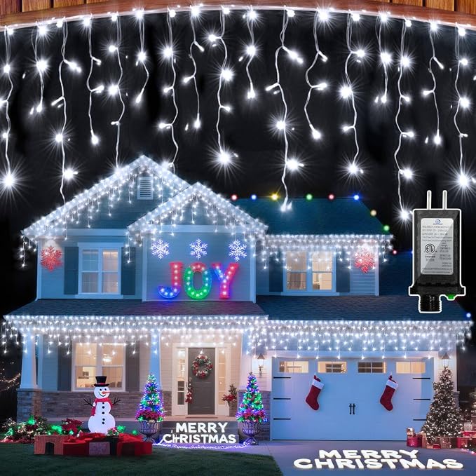 670 LED 66FT Christmas Lights Outdoor,148 Drops Icicle Lights with 12 Modes | Cool White Icicle String Lights with Timer and Dimming for Eaves, Porches, Windows, Gazebos and Wedding Backdrops