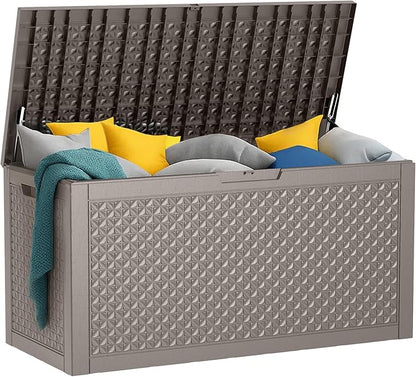 PatioZen 121 Gallon Resin Deck Box, Lockable Outdoor Storage Box for Patio Cushions Storage Furniture,Garden Tools, Pool Supplies, Weatherproof and UV Resistant (Grey)