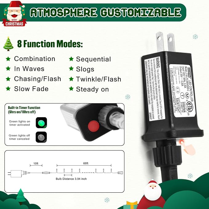 JMEXSUSS 200 LED Halloween Lights Outdoor, 66ft Green String Lights Plug in | Connectable, 8 Modes, Waterproof Green Lights for Halloween Outside Indoor Tree Patio Garden Yard Fence Rail Christmas Decor