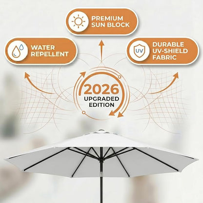 Greesum 9FT Outdoor Patio Umbrella, Table Umbrella for Yard, Market, Heavy-Duty Waterproof Pool Umbrella with 8 Sturdy Ribs, UV Protection for Beach, Deck, Garden, Backyard