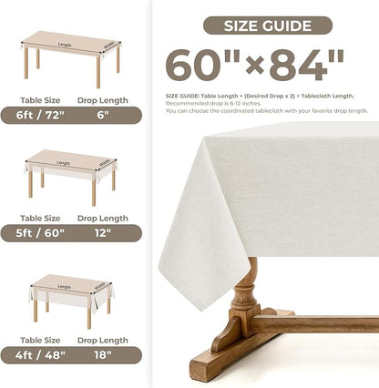 Decorelia Faux Linen Farmhouse Table Cloth 60"x84" for Rectangle Table, Ivory Waterproof Outdoor Washable Cloth Tablecloth for Rectangular Dining Room Kitchen Outdoor Party Restaurant Decor