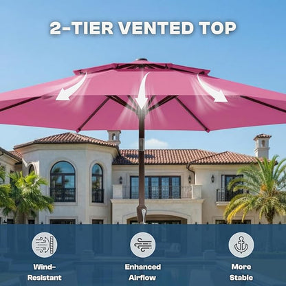 10FT Outdoor Patio Umbrella, 2 Tiers Market Table Umbrella with 8 Sturdy Ribs, Push Button Tilt and Crank, UPF50+ UV Protection for Deck, Pool, Garden and Backyard