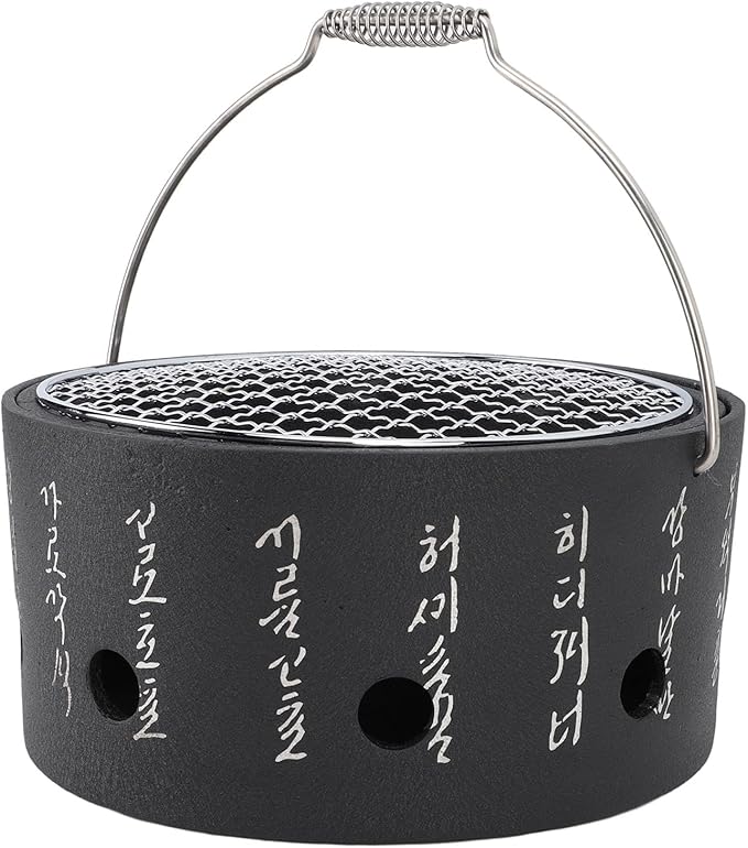 KIMISS Portable BBQ Charcoal Stove, Multifunctional Aluminum & Stainless Steel Grill with Carrying Handle - Ideal for Camping, Tea Making, and Outdoor Barbecue (L)
