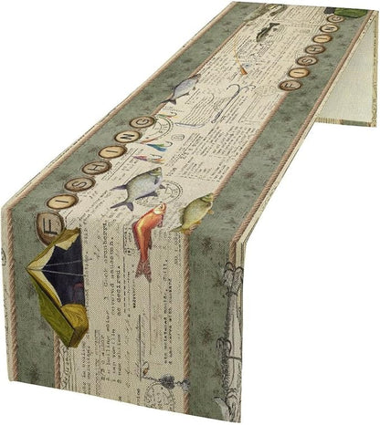 Retro Farmhouse Fishing Table Runner, Rustic Cabin Fish Country Vintage Decor Window Treatments Spring Ocean Kitchen Dining Table Decoration for Home Party Decor 13x120 Inch